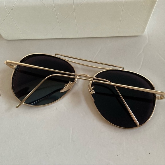 New Aviator Retro Wide Rim Blue Glass Gold Frame Sunglasses - Picture 4 of 7